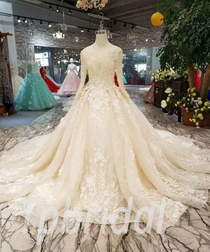 champagne lace wedding dress-20363-05