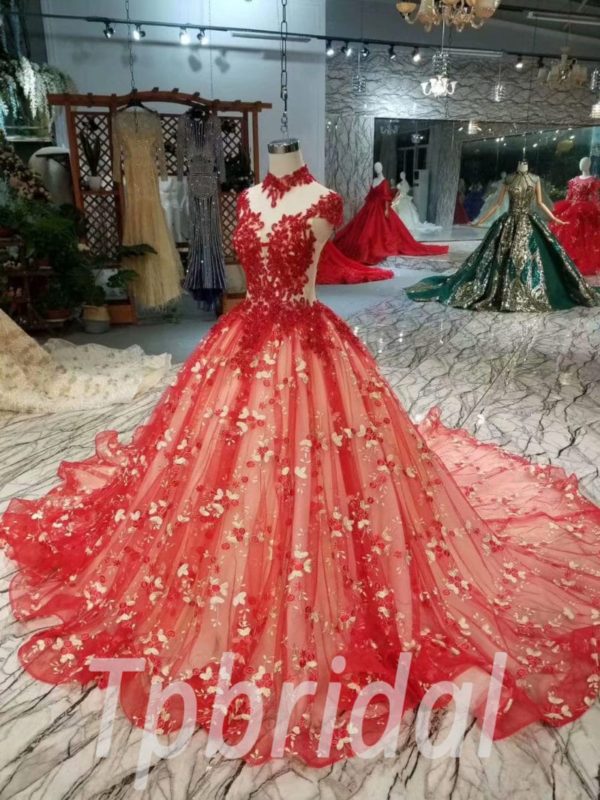 Prom Dress Red High Neck A Line Princess Sweet 15 Dress Sale