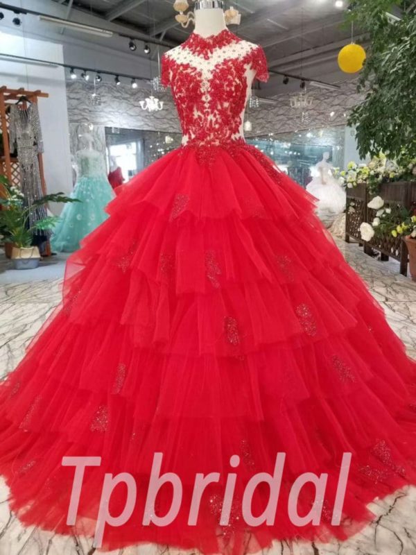 Quinceanera Dress Red High Neck Ball Gown Plus Size Sale