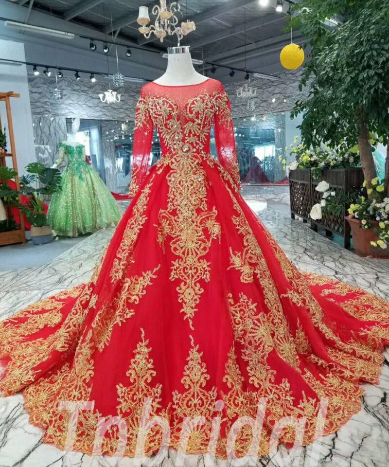 red and gold wedding dress-20376-01