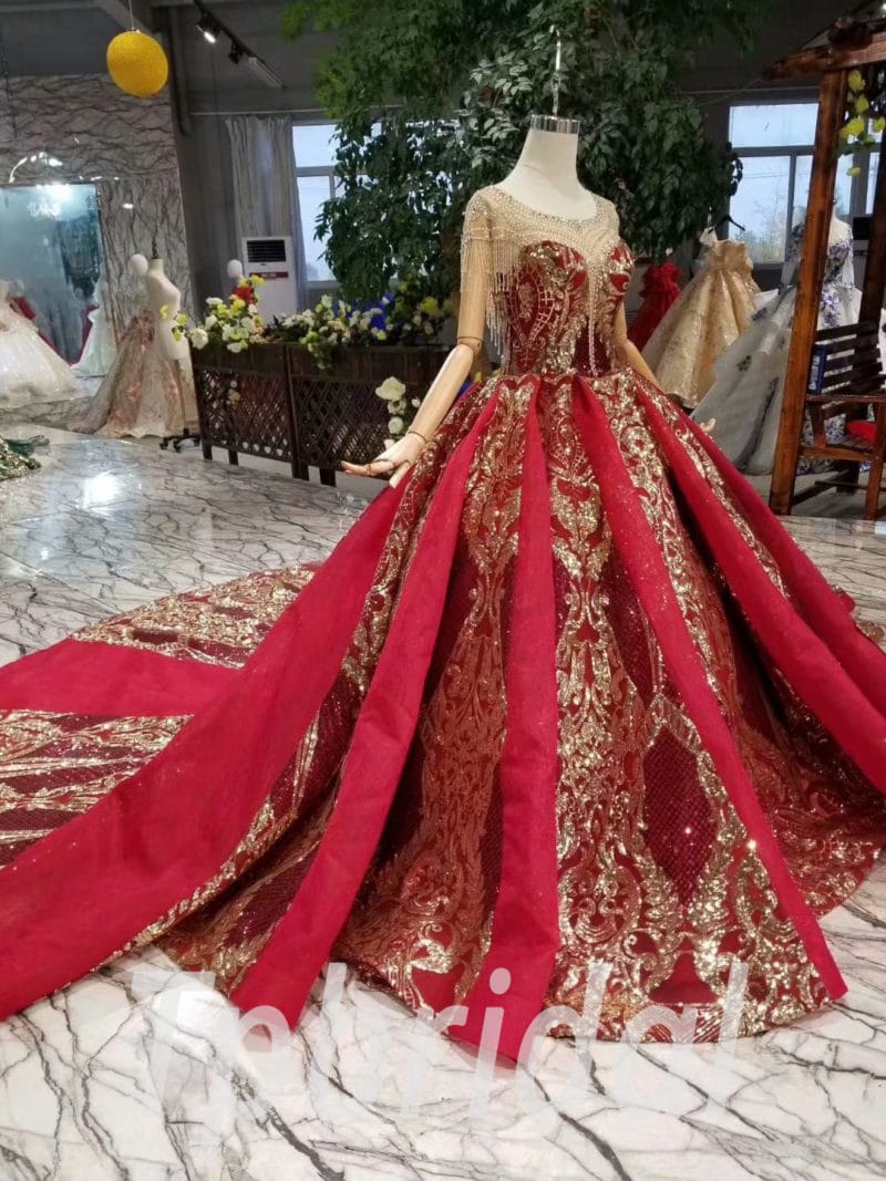 red gold wedding dress
