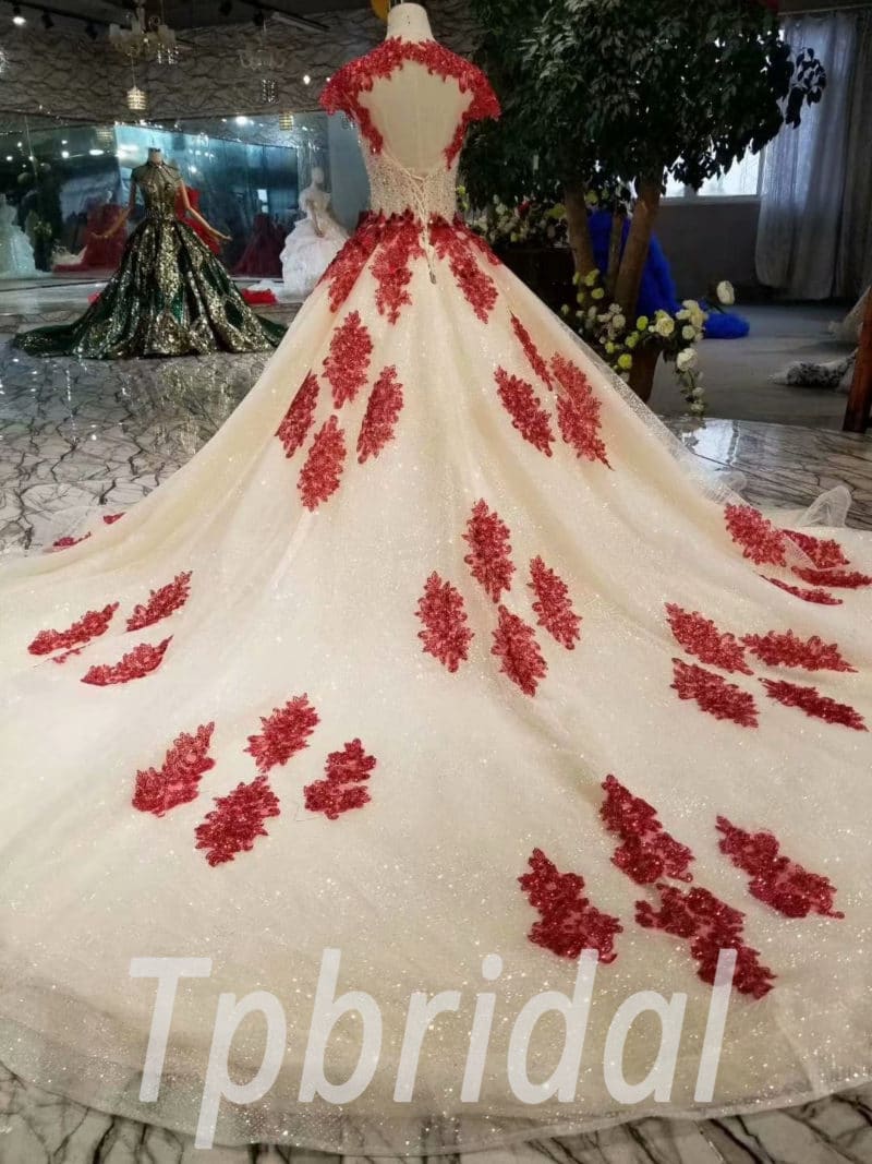 Red And White Prom Dress Off The Shoulder Bling Bridal Dress