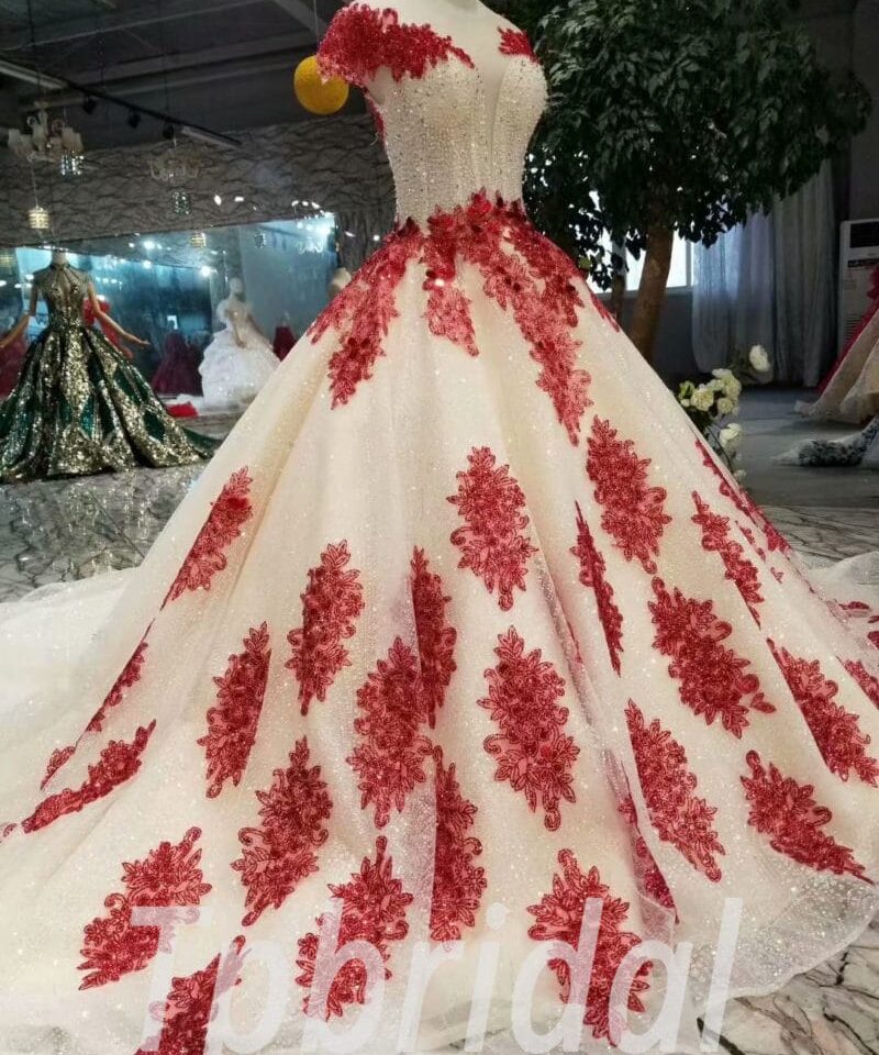 red and white prom dress-20389-06