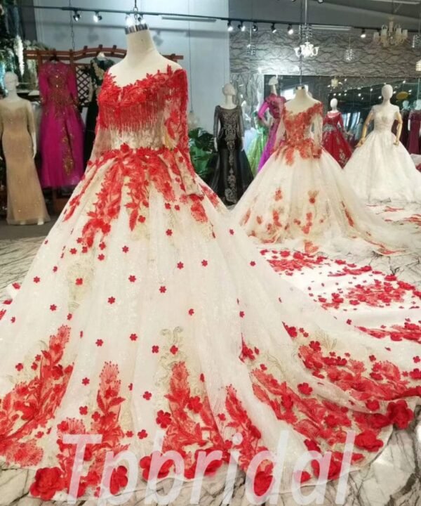 red and white quinceanera dress-20402-03