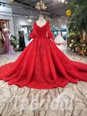 red ball gown prom dress-20403-07