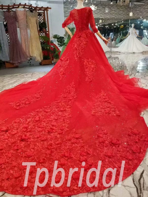 Red Wedding Dress For Sale 3 4 Sleeve A Line Formal Dress Train