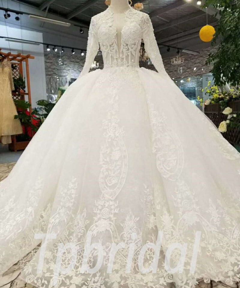 white wedding dress with sleeves-20378-02