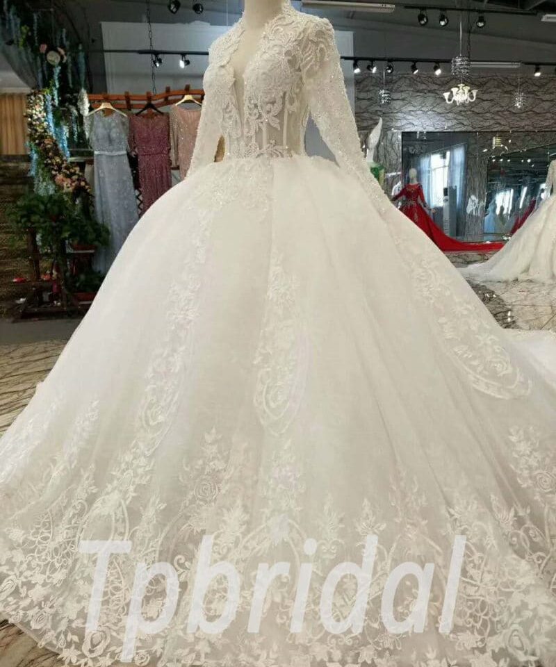 white wedding dress with sleeves-20378-03