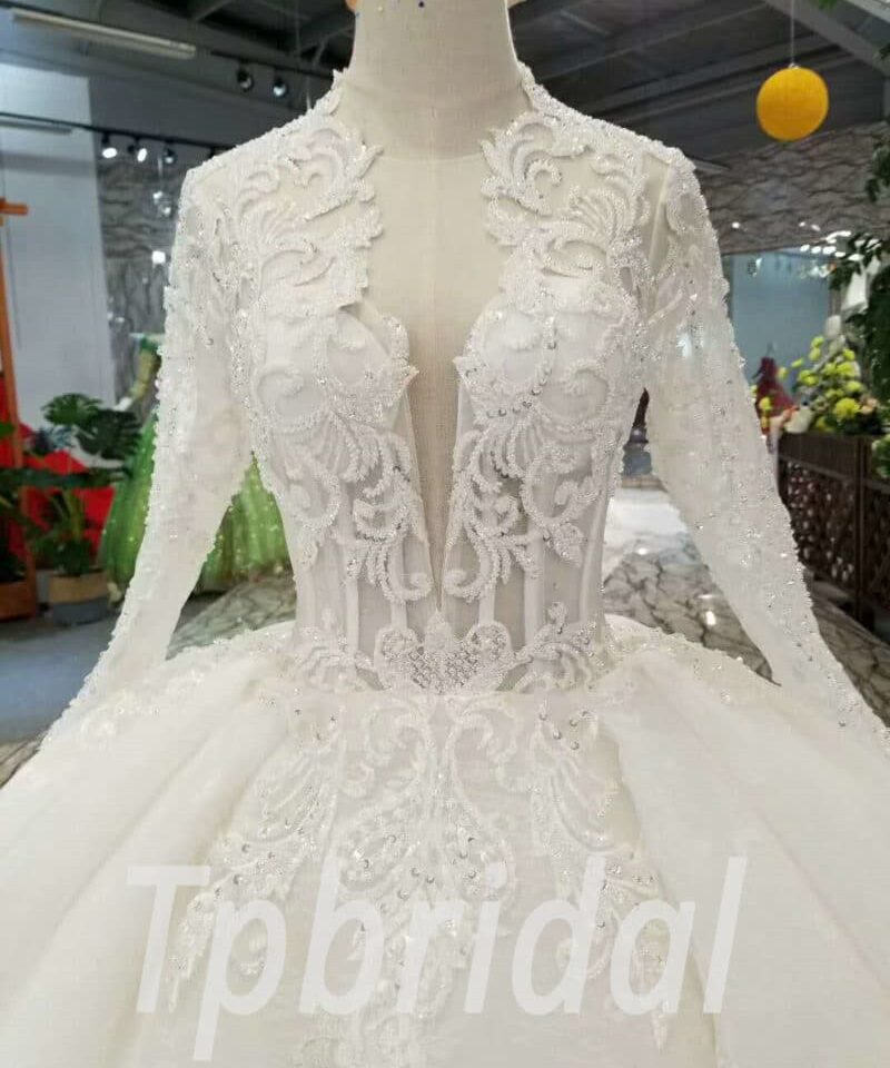 white wedding dress with sleeves-20378-05