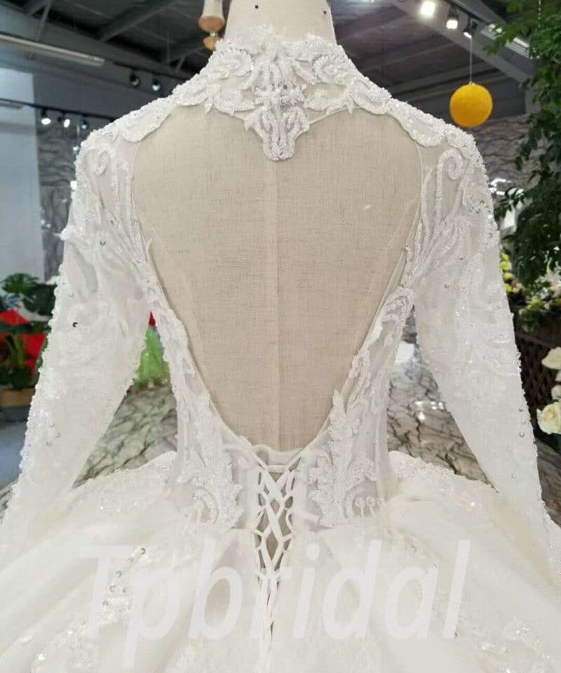 white wedding dress with sleeves-20378-07