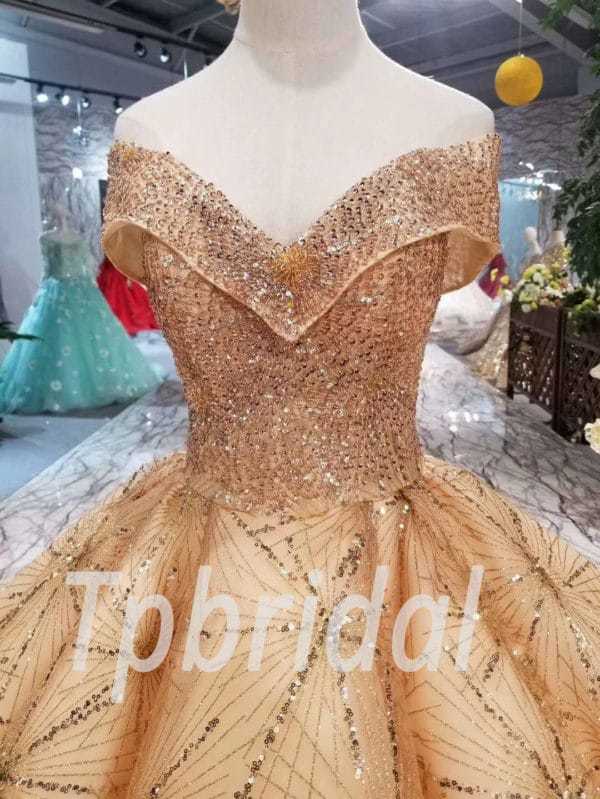 Gold Prom Dress Plus Size Off The Shoulder Ball Gown