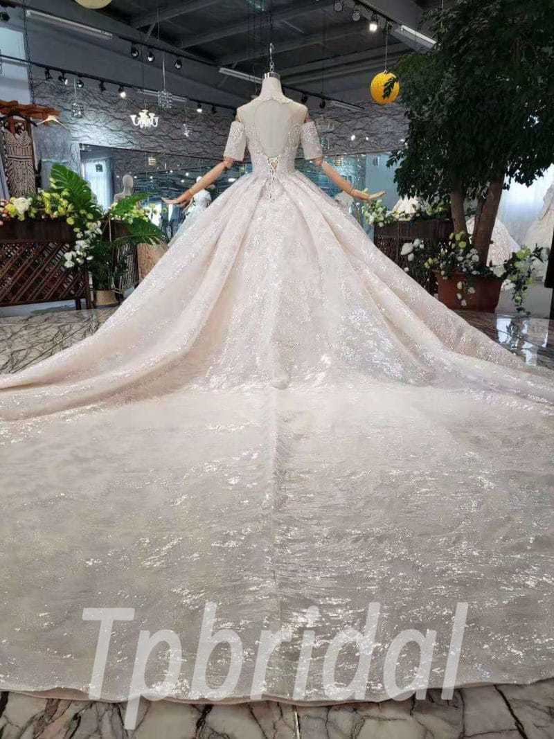 Shop New Arrival 2020 Off The Shoulder Bling Bling Ball Gown Wedding Dress  under 100