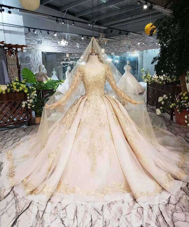 champagne gold wedding dress 506-01