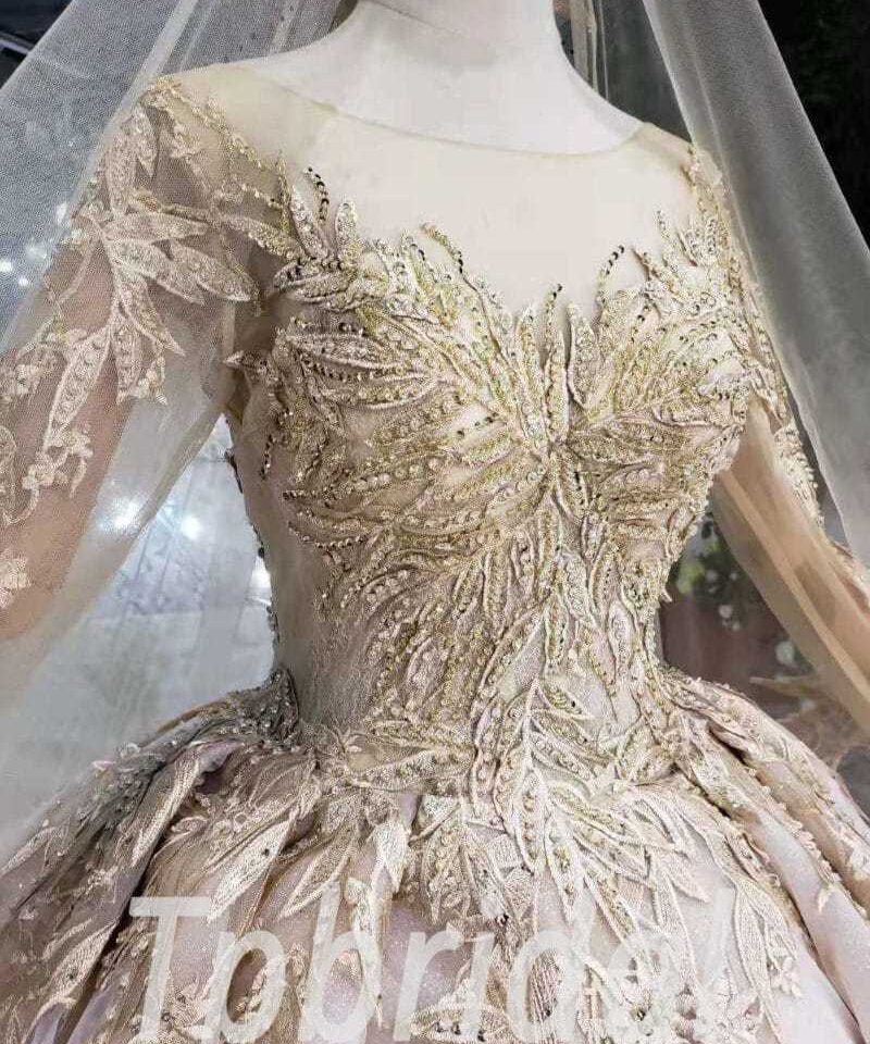 champagne gold wedding dress 506-03