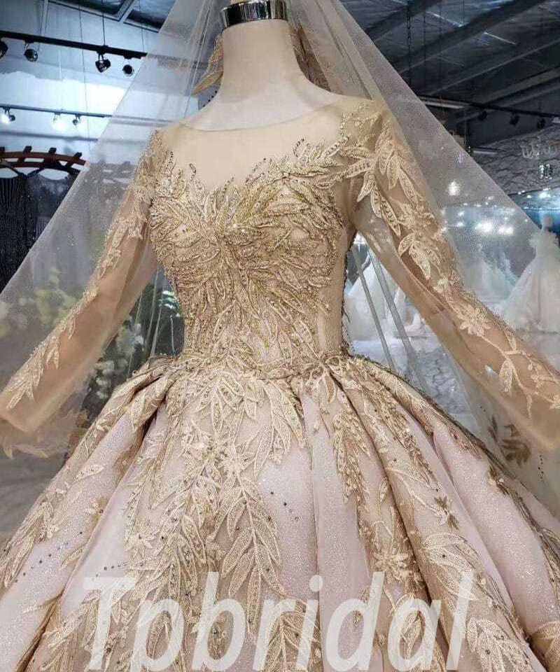 champagne gold wedding dress 506-04