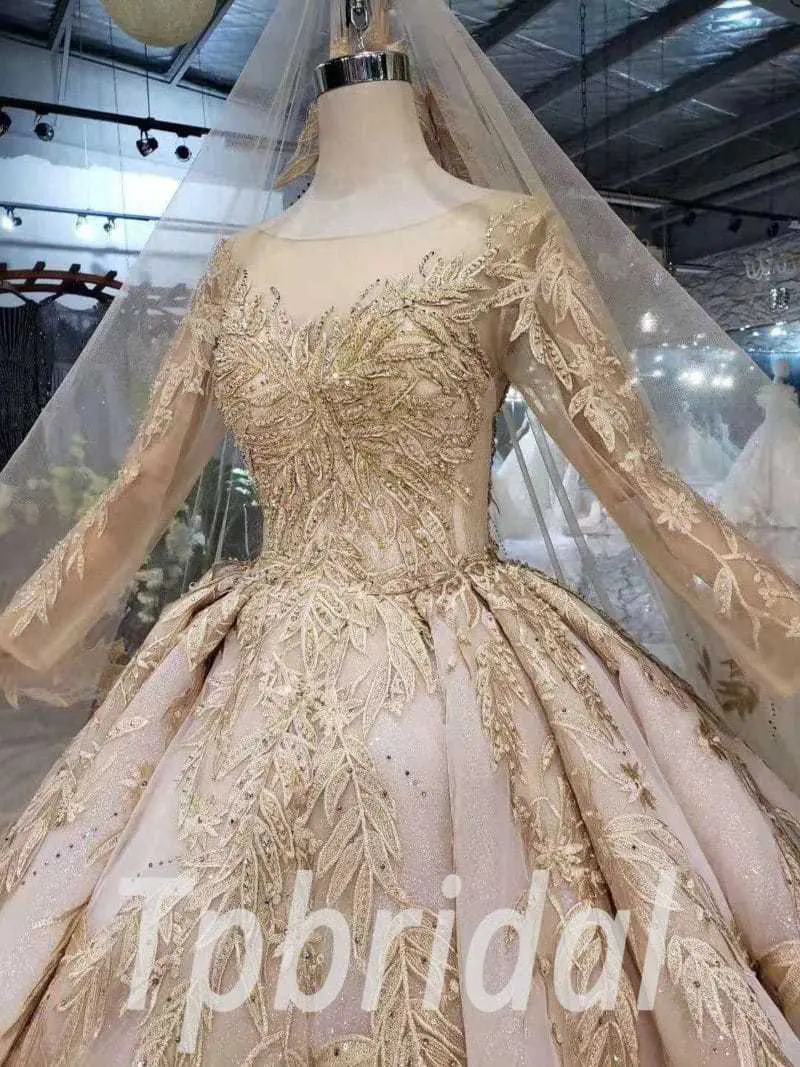 champagne gold wedding dress 506-04