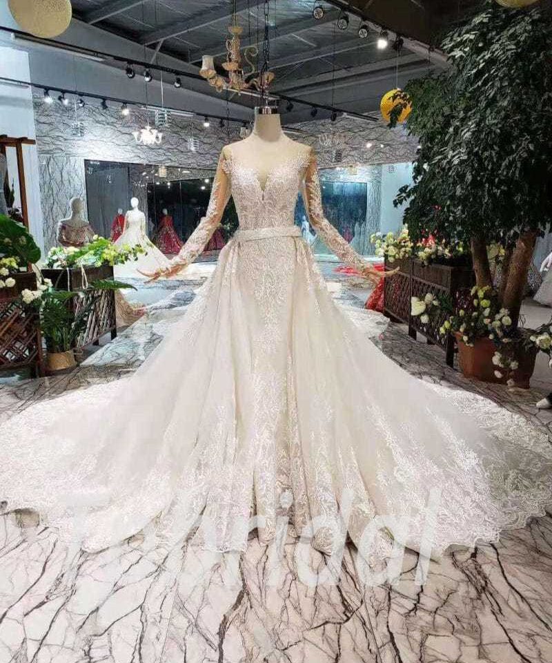 Detachable train wedding dress 512-01