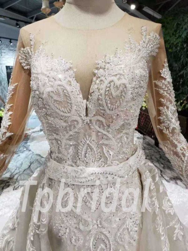 a line wedding gown with detachable train