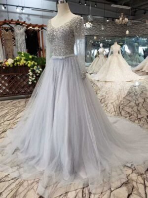 a line grey prom dress 513-01