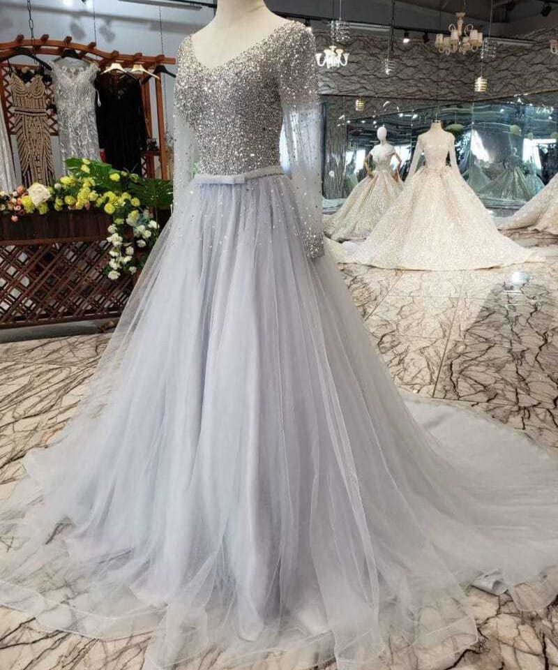 a line grey prom dress 513-01