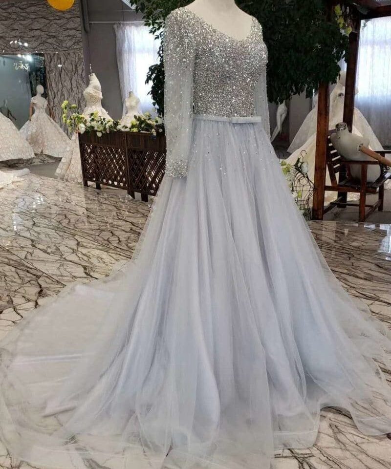 a line grey prom dress 513-02