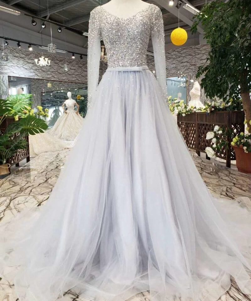 a line grey prom dress 513-03