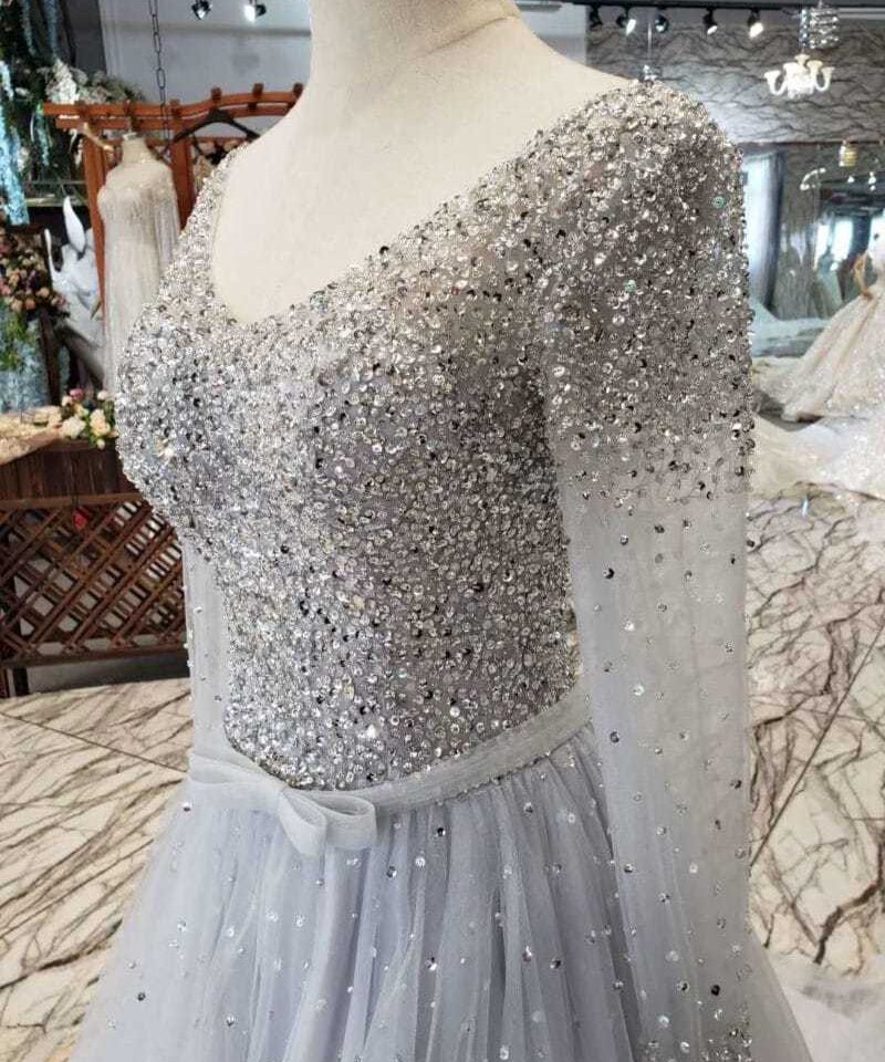 a line grey prom dress 513-05