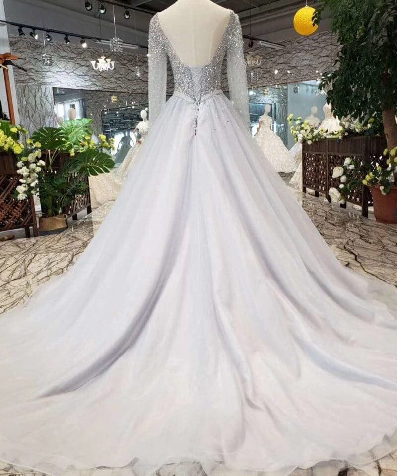 a line grey prom dress 513-06