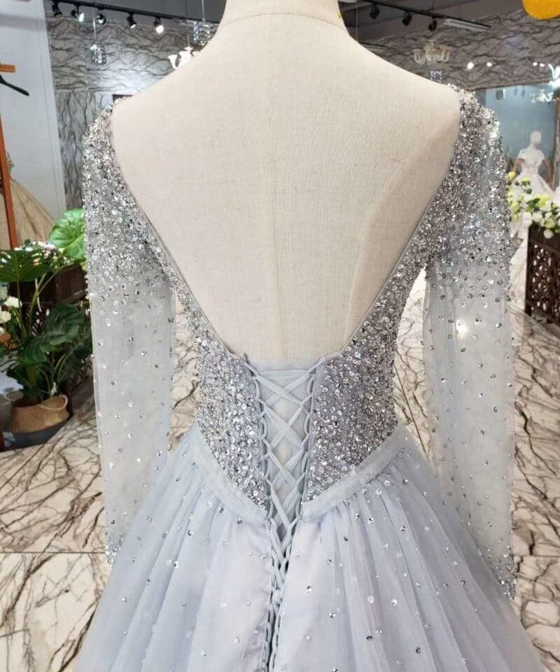 a line grey prom dress 513-07