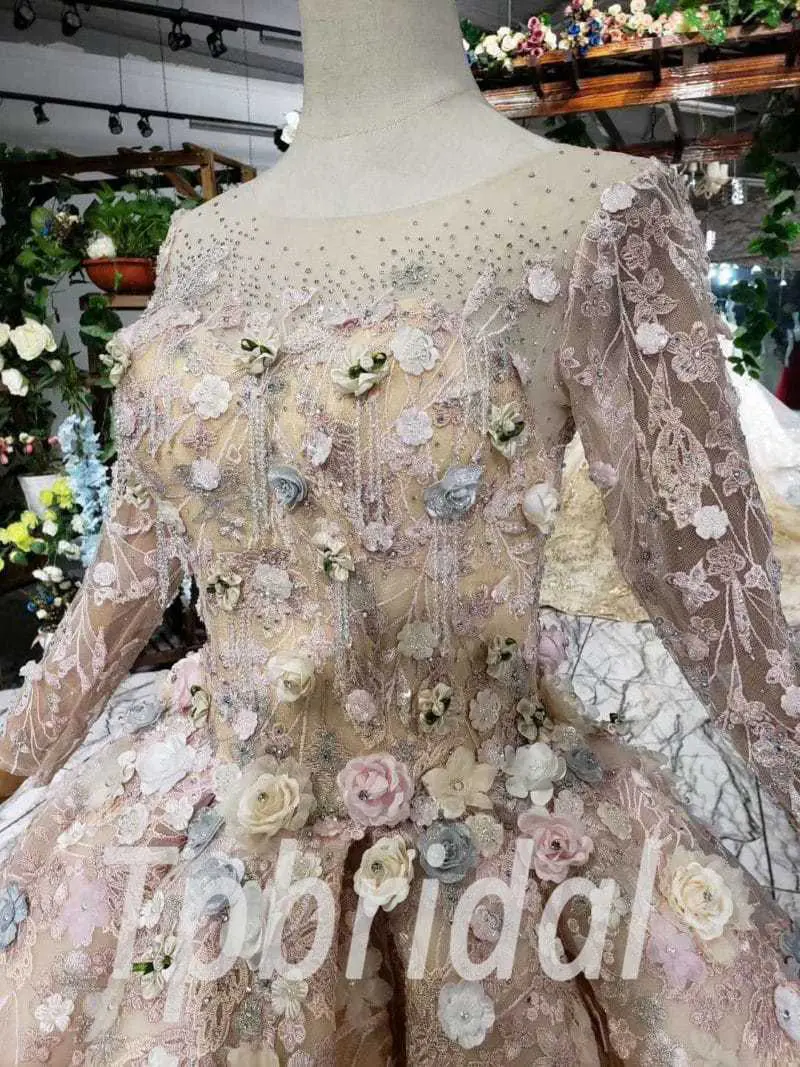 Champange Ball Gown Wedding Dress Color Flowers Princess - Image 5