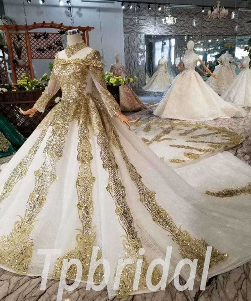 gold and white wedding dress 522-01