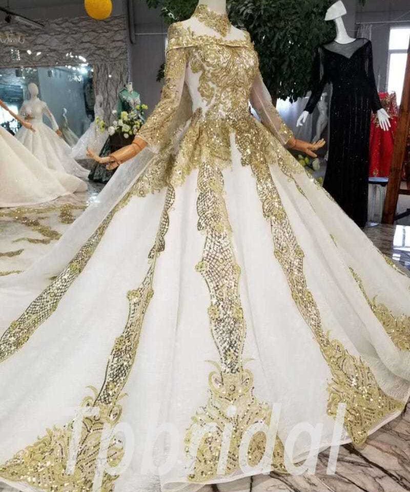 gold and white wedding dress 522-02