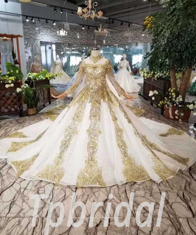 gold and white wedding dress 522-03