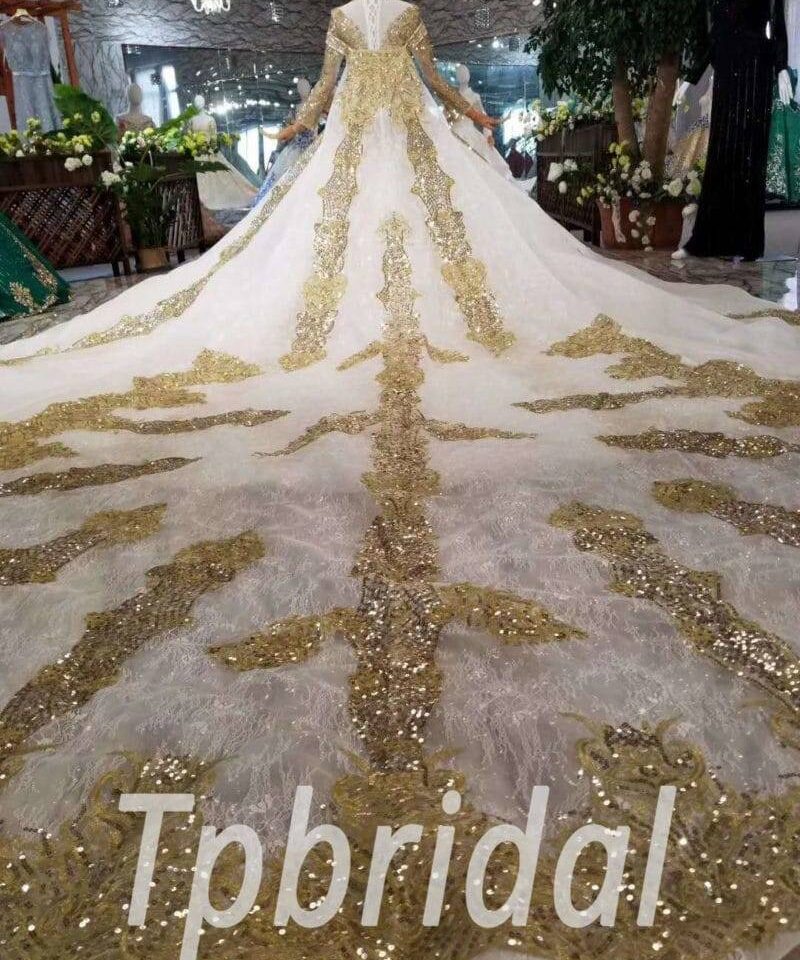 gold and white wedding dress 522-07