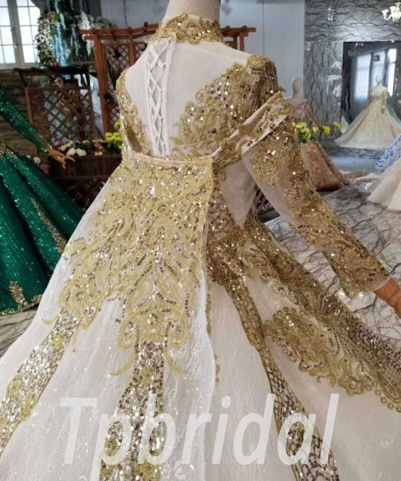 gold and white wedding dress 522-08