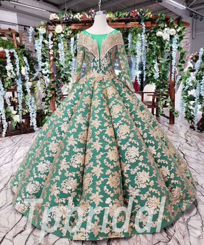 green and gold prom dress 517-01