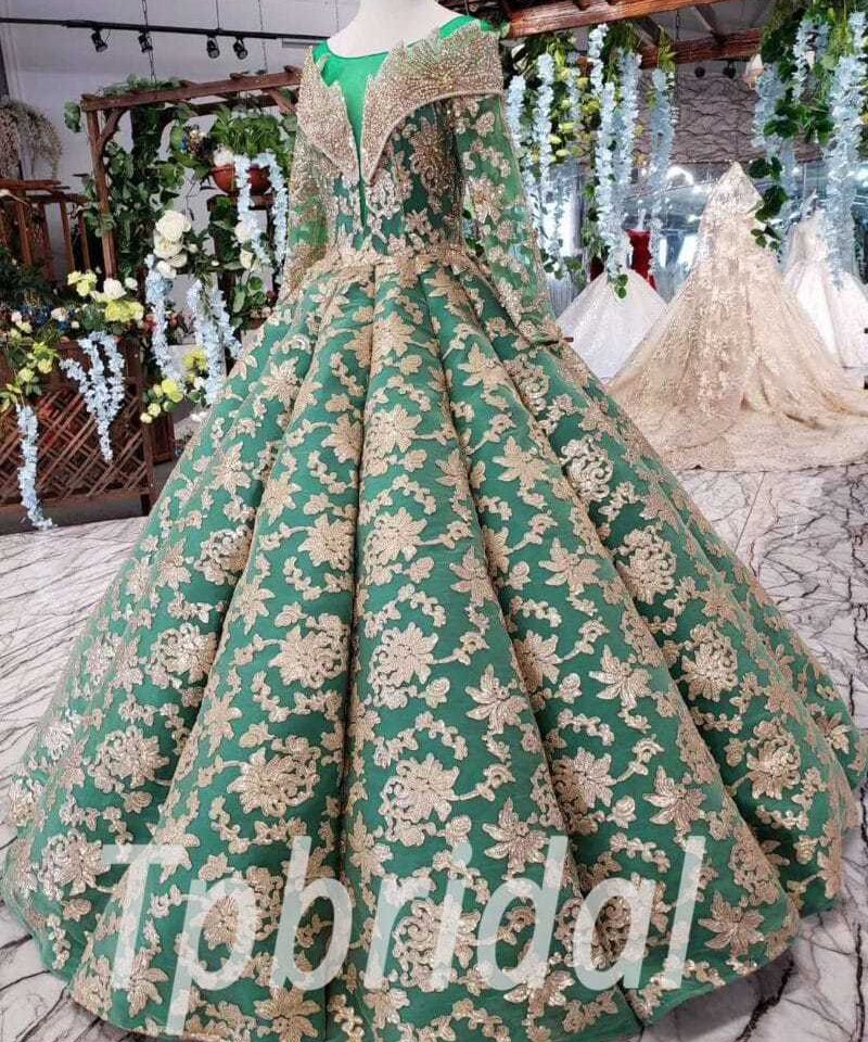 green and gold prom dress 517-02