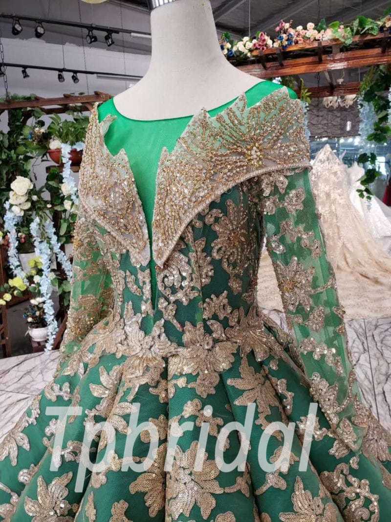 green and gold gown