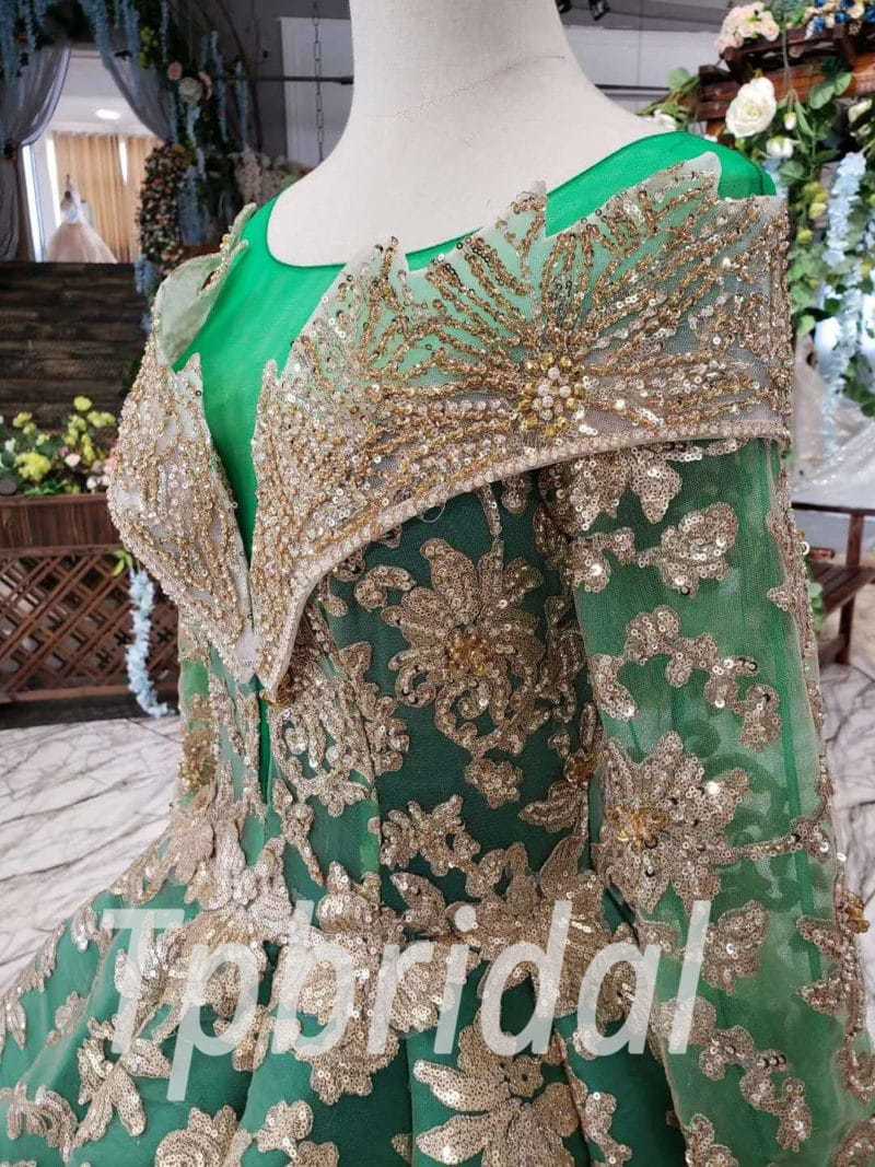 green and gold gown