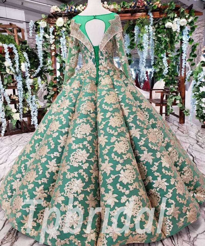 green and gold prom dress 517-06