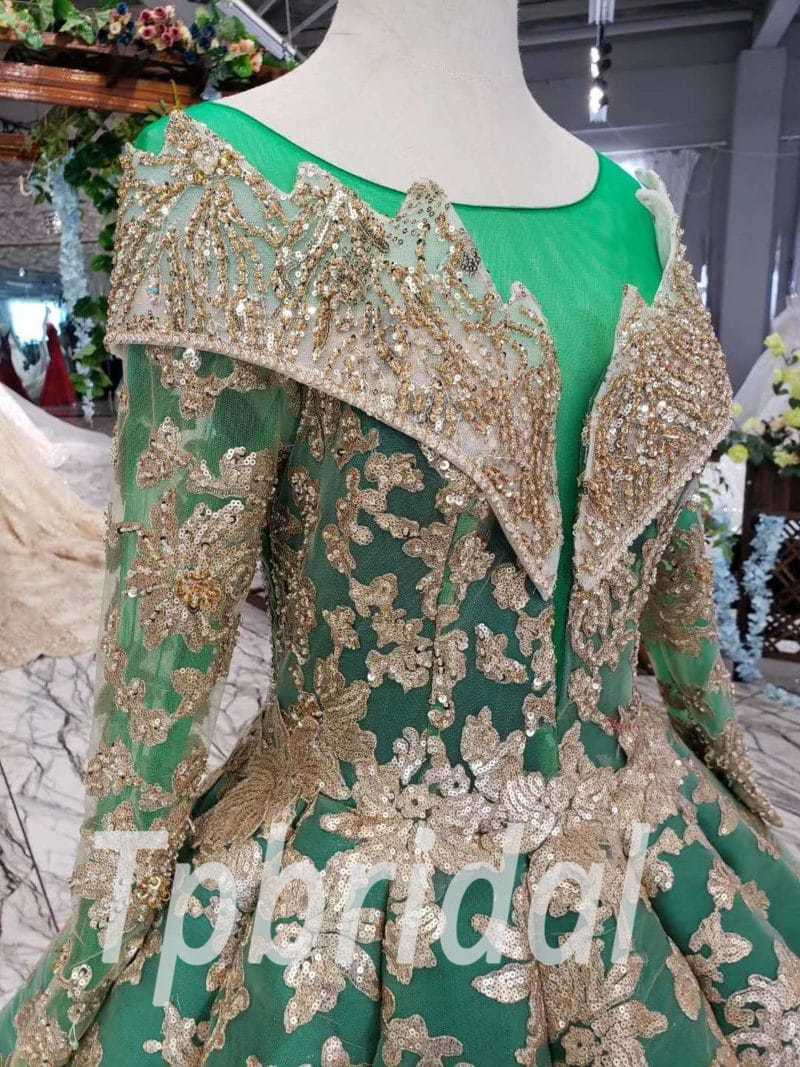 green and gold gown