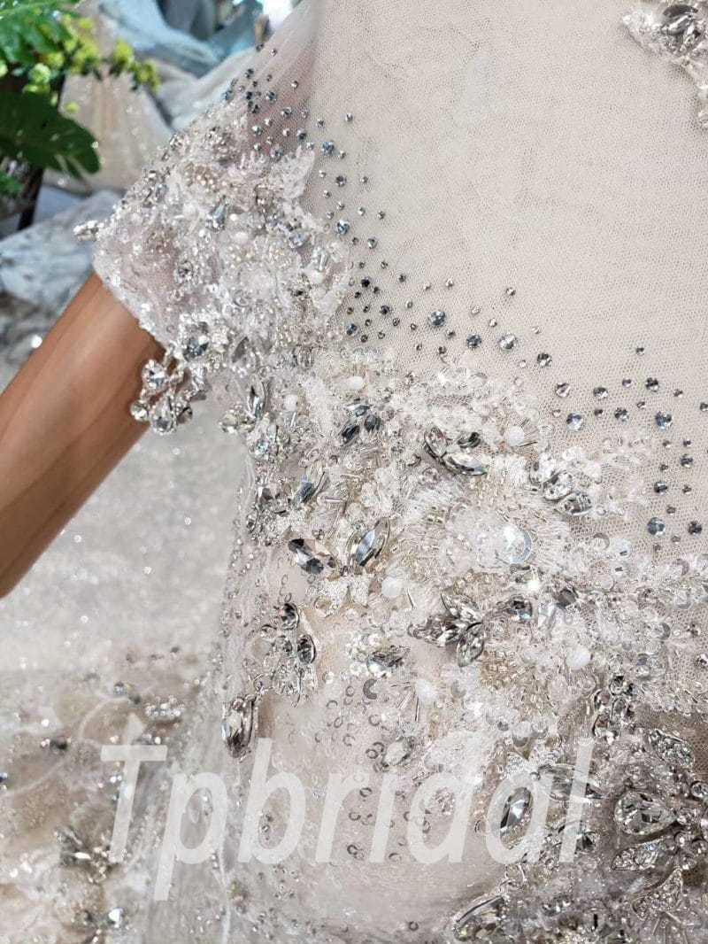 High Neck Wedding Dress Bling Ball Gown Champagne Train, image size:800x1066