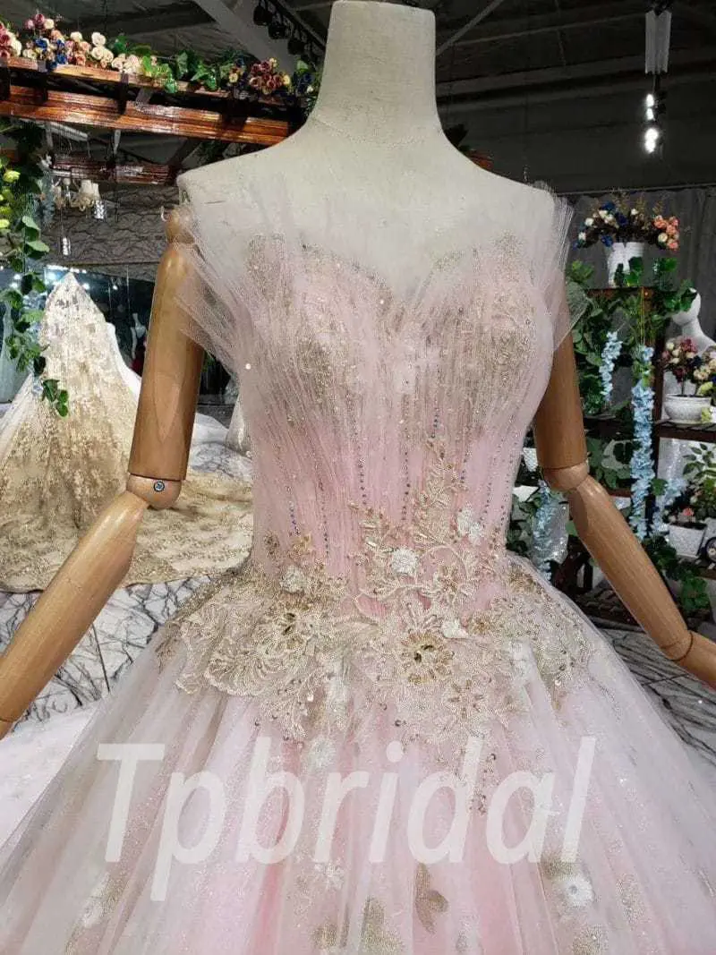 Pink Wedding Gown Strapless Lace Princess Prom Dress - Image 5