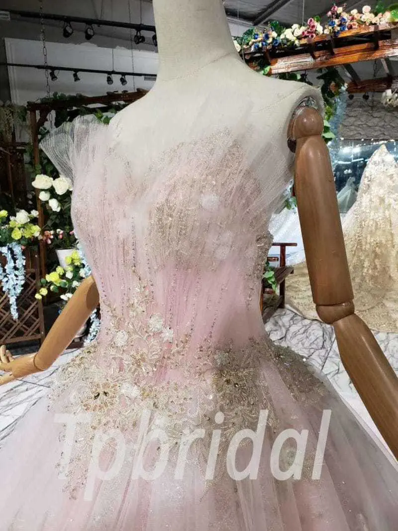 Pink Wedding Gown Strapless Lace Princess Prom Dress - Image 6