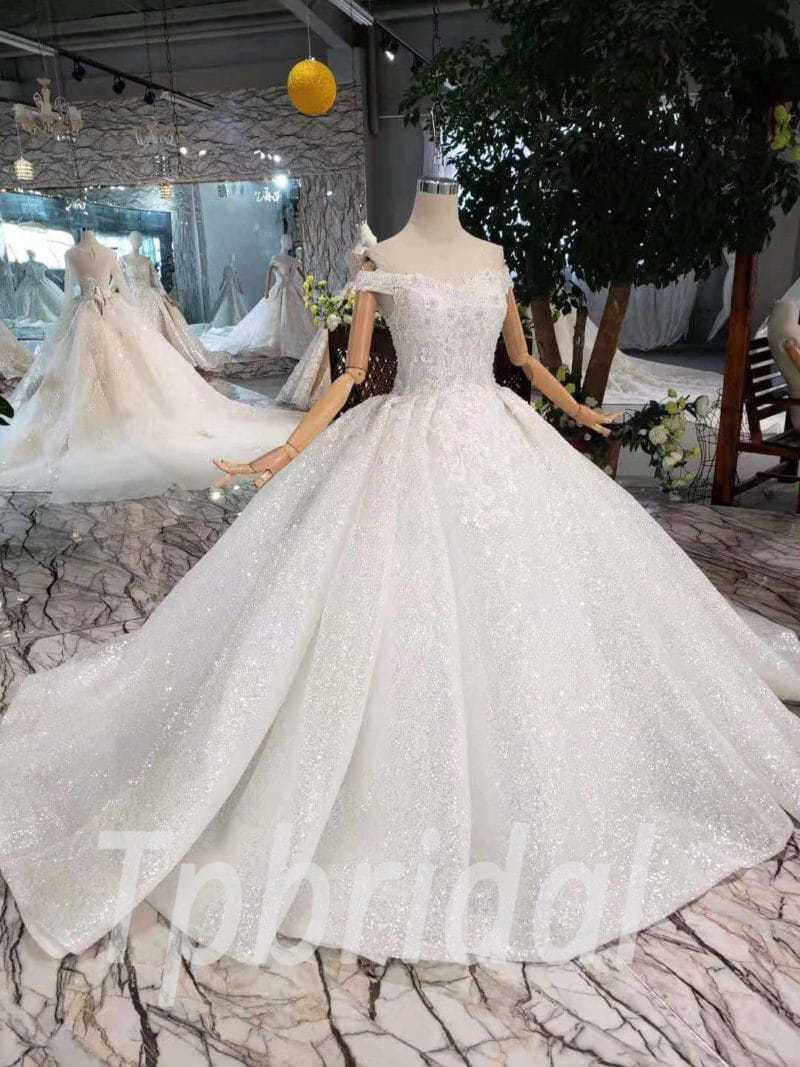 Princess Wedding Gown Sparkles Off The Shoulder Ball Gown