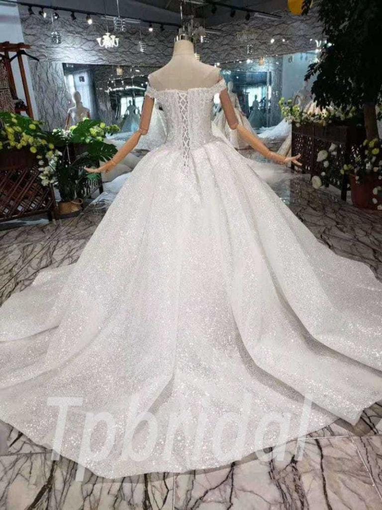 Princess Wedding Gown Sparkles Off The Shoulder Ball Gown