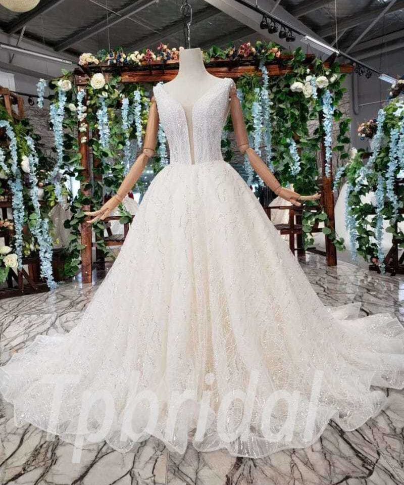 v neck a line wedding dress 516-01