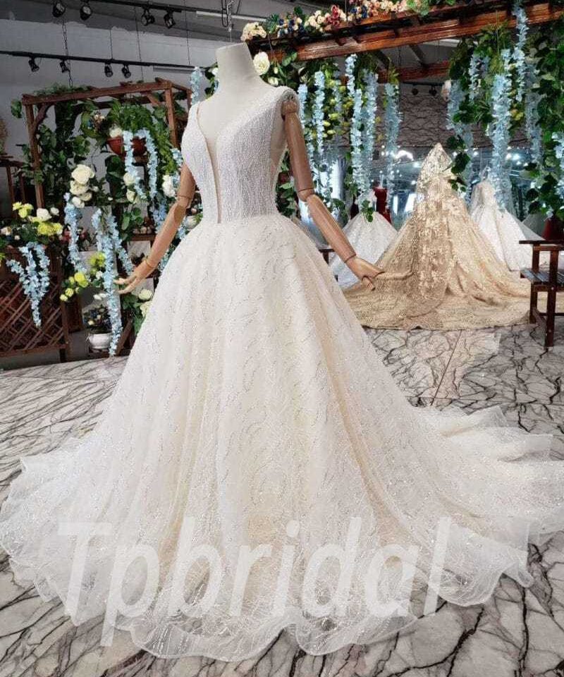 v neck a line wedding dress 516-02