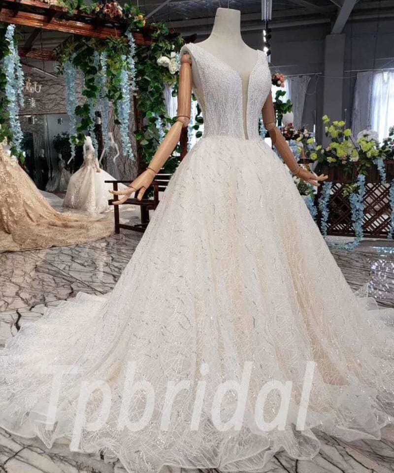 v neck a line wedding dress 516-03