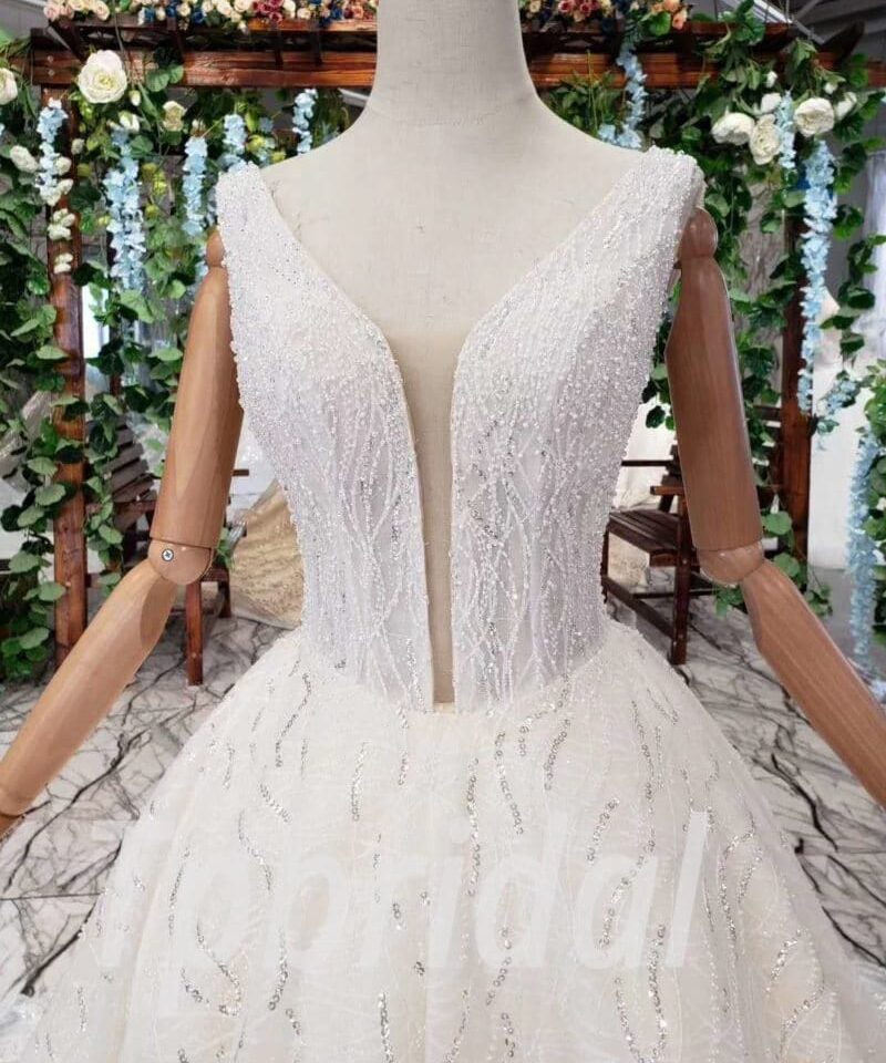 v neck a line wedding dress 516-04